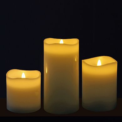 Stonebriar Collection Real Wax Flameless LED Pillar Candles with Remote & Timer 3-piece Set