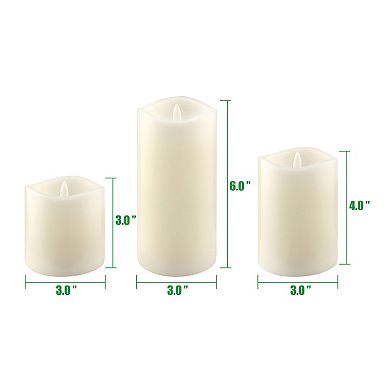 Stonebriar Collection Real Wax Flameless LED Pillar Candles with Remote & Timer 3-piece Set