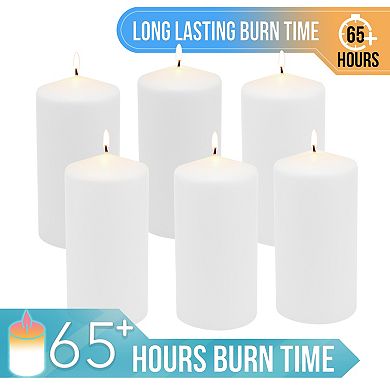 Stonebriar Collection Tall Long-Burning Unscented White Wax Pillar Candles 6-piece Set