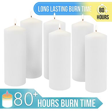 Stonebriar Collection 8" Tall Long-Burning Unscented Pillar Candles 6-piece Set