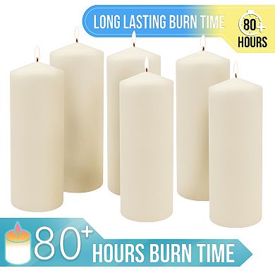 Stonebriar Collection 8" Long-Burning Unscented Pillar Candles 6-piece Set