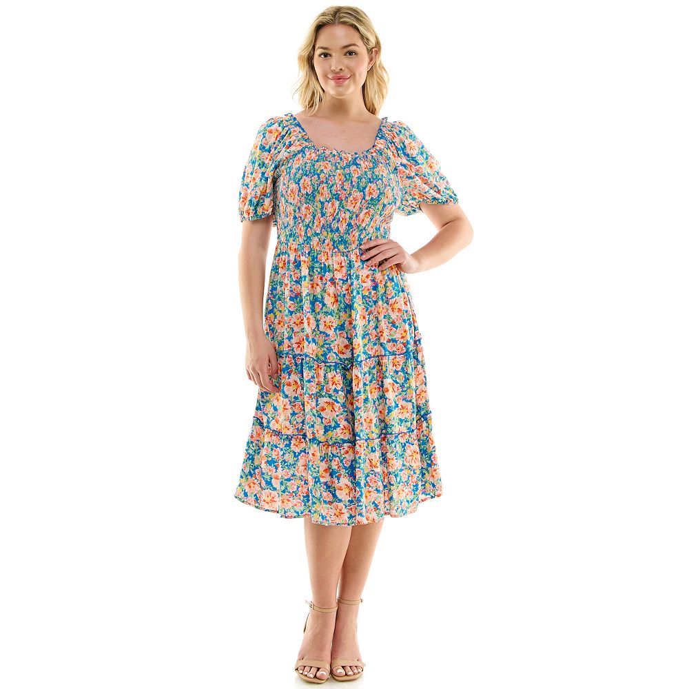 Plus Smocked Tiered Midi Dress