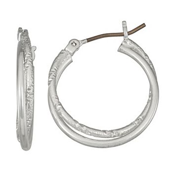 Napier Silver Tone Blast Twist Hoop Earrings