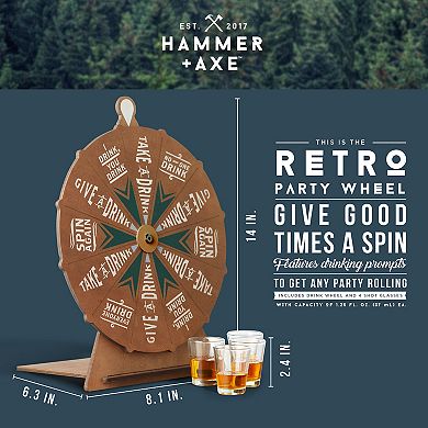 Hammer & Axe Vintage Drinking Wheel Game With 4 Shot Glasses