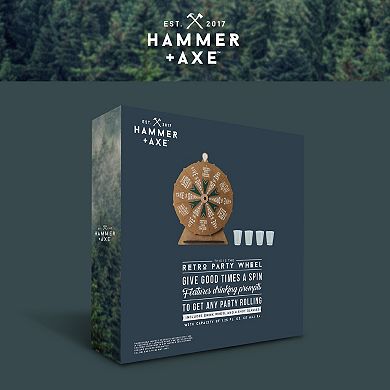 Hammer & Axe Vintage Drinking Wheel Game With 4 Shot Glasses