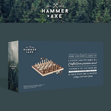 Hammer & Axe 2-In-1 Checkers & Chess Board Game Set