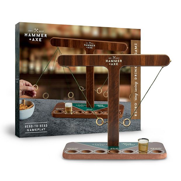 Hammer & Axe Vintage Drinking Wheel Game with 4 Shot Glasses