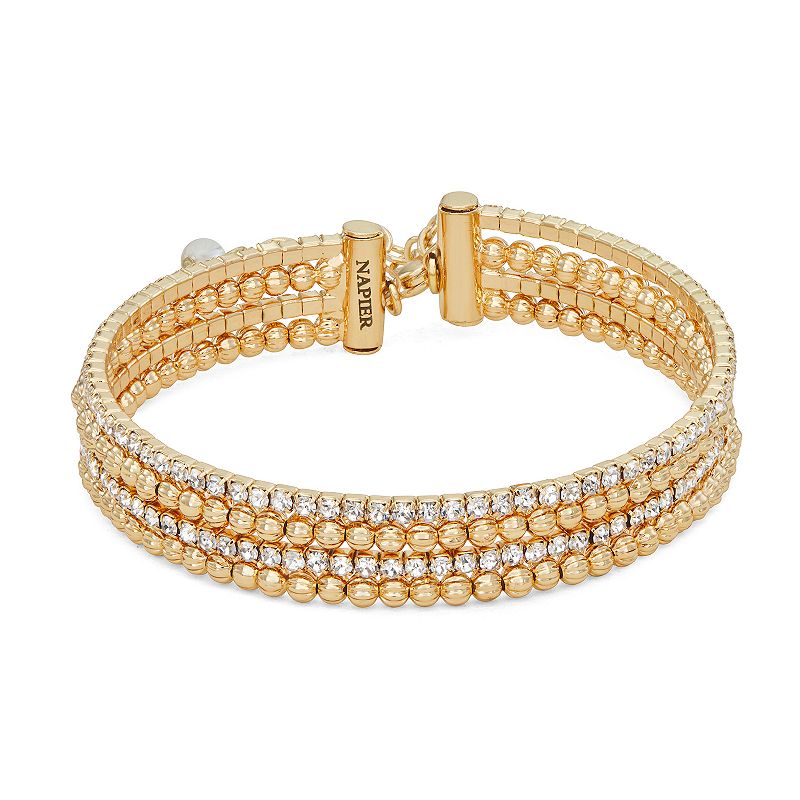Napier Gold Tone Twist Coil Simulated Crystal Bracelet, Womens, White