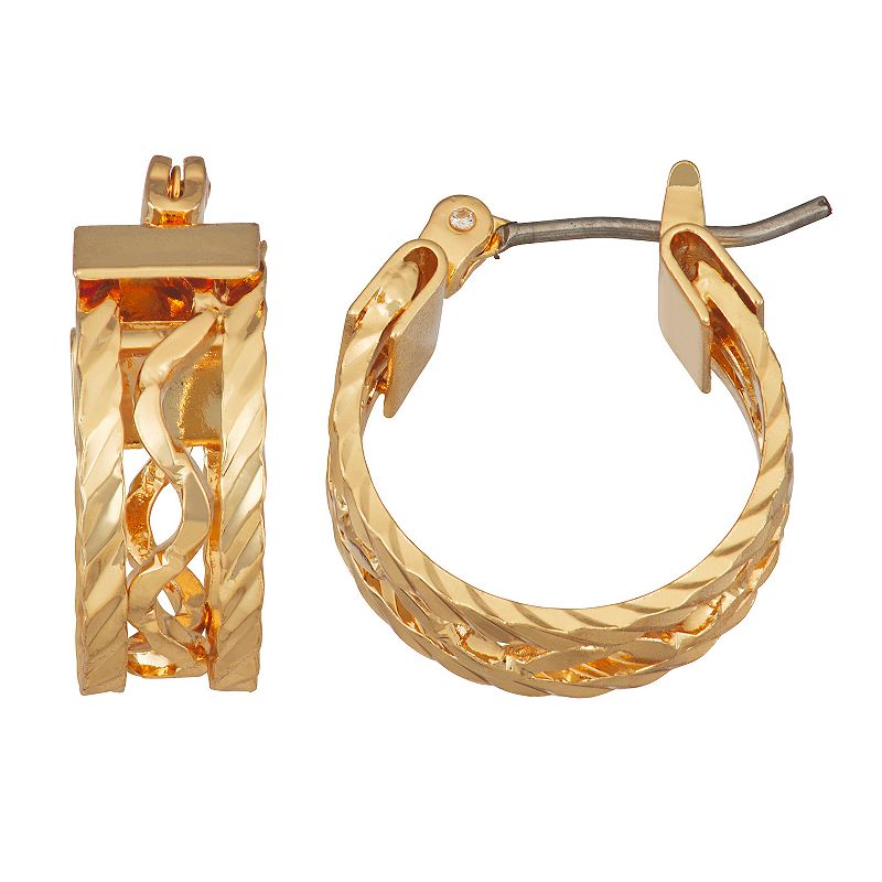 Napier Gold Tone Small Layered Click-It Hoop Earrings, Womens