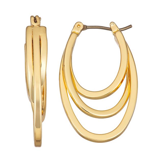 Napier Gold Tone Small Layered Hoop Earrings