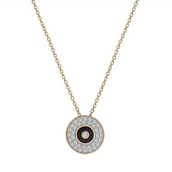 14k Gold Over Sterling Silver 1/6 Carat T.W. Diamond Black Enamel Round Necklace