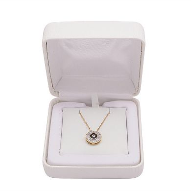 14k Gold Over Sterling Silver 1/6 Carat T.W. Diamond Black Enamel Round Necklace