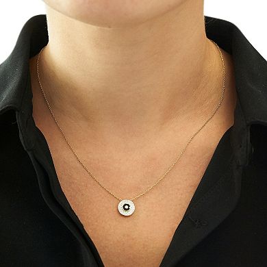 14k Gold Over Sterling Silver 1/6 Carat T.W. Diamond Black Enamel Round Necklace