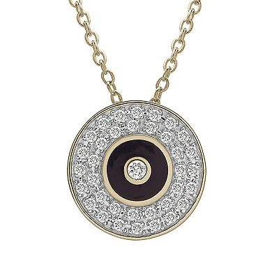 14k Gold Over Sterling Silver 1/6 Carat T.W. Diamond Black Enamel Round Necklace