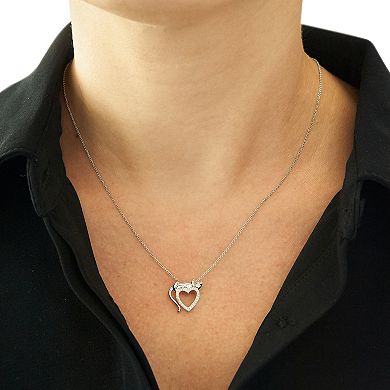 Sterling Silver Diamond Accent Cat & Open Heart Necklace