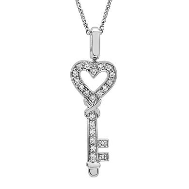 Sterling Silver 1/5 Carat T.W. Black & White Diamond Heart Key Reversible Pendant Necklace