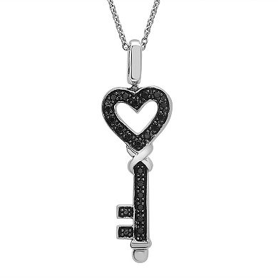 Sterling Silver 1/5 Carat T.W. Black & White Diamond Heart Key Reversible Pendant Necklace