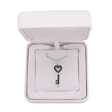 Sterling Silver 1/5 Carat T.W. Black & White Diamond Heart Key Reversible Pendant Necklace