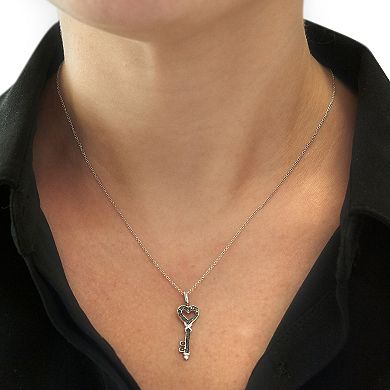 Sterling Silver 1/5 Carat T.W. Black & White Diamond Heart Key Reversible Pendant Necklace