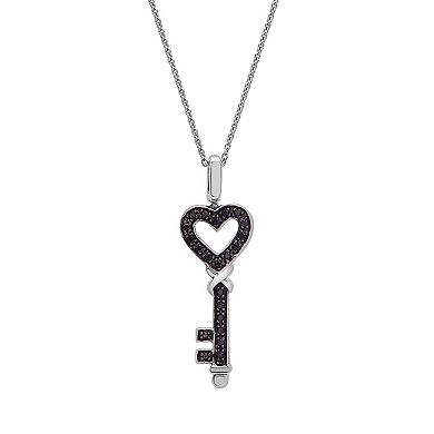 Sterling Silver 1/5 Carat T.W. Black & White Diamond Heart Key Reversible Pendant Necklace