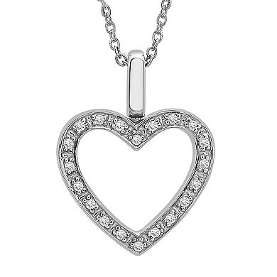 Sterling Silver 1/5 Carat T.W. White & Black Diamond Reversible Open Heart Pendant Necklace