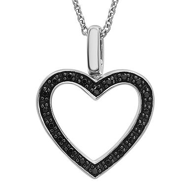 Sterling Silver 1/5 Carat T.W. White & Black Diamond Reversible Open Heart Pendant Necklace