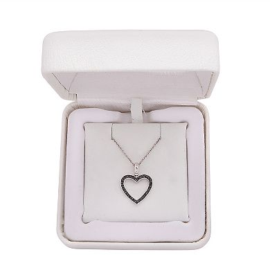 Sterling Silver 1/5 Carat T.W. White & Black Diamond Reversible Open Heart Pendant Necklace