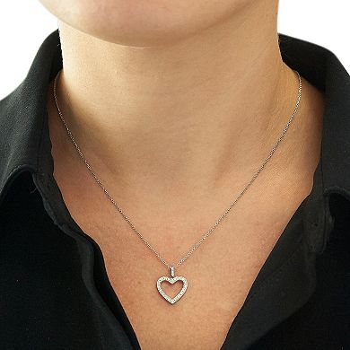 Sterling Silver 1/5 Carat T.W. White & Black Diamond Reversible Open Heart Pendant Necklace