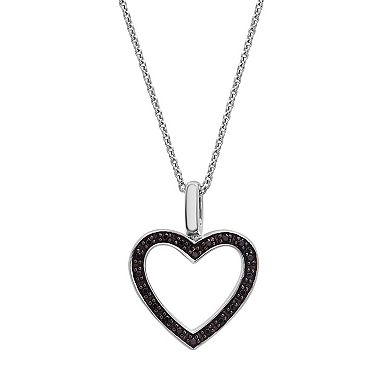 Sterling Silver 1/5 Carat T.W. White & Black Diamond Reversible Open Heart Pendant Necklace