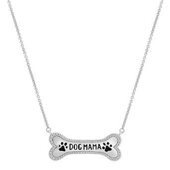 Sterling Silver 1/8 Carat T.W. Diamond "Dog Mama" Bone Necklace