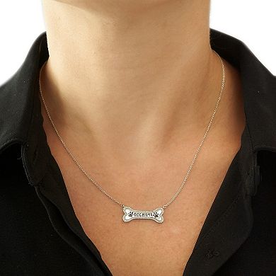 Sterling Silver 1/8 Carat T.W. Diamond "Dog Mama" Bone Necklace