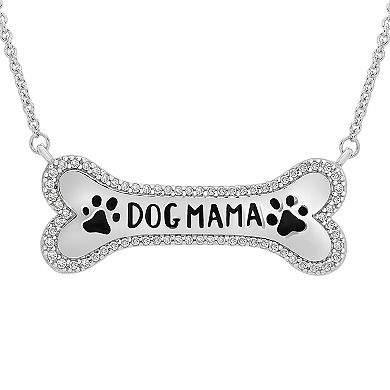 Sterling Silver 1/8 Carat T.W. Diamond "Dog Mama" Bone Necklace