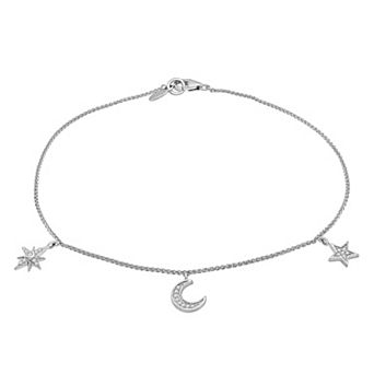 Sterling Silver 1/10 Carat T.W. Diamond Moon & Stars Anklet