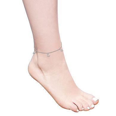 Sterling Silver 1/10 Carat T.W. Diamond Moon & Stars Anklet