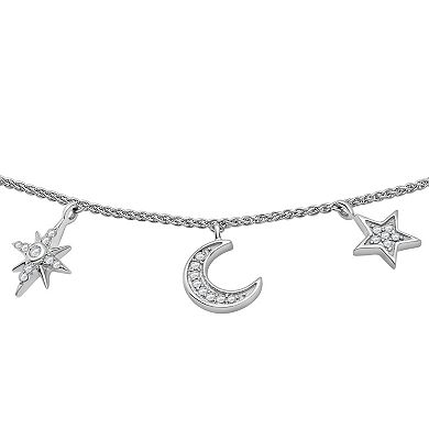 Sterling Silver 1/10 Carat T.W. Diamond Moon & Stars Anklet