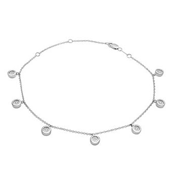Sterling Silver 1/10 Carat T.W. Diamond Miracle Plate Station Anklet