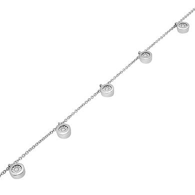 Sterling Silver 1/10 Carat T.W. Diamond Miracle Plate Station Anklet