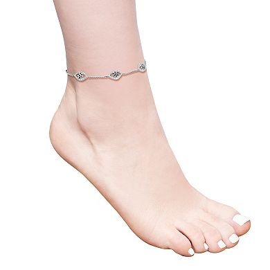 Sterling Silver 1/8 Carat T.W. Black & White Diamond Evil Eye Anklet