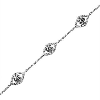 Sterling Silver 1/8 Carat T.W. Black & White Diamond Evil Eye Anklet