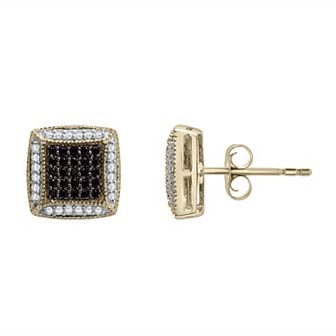 Men's 14k Gold Over Sterling Silver 1/2 Carat T.W. Black & White Diamond Square Stud Earrings