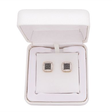 Men's 14k Gold Over Sterling Silver 1/2 Carat T.W. Black & White Diamond Square Stud Earrings
