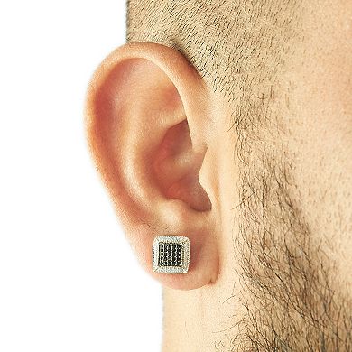 Men's 14k Gold Over Sterling Silver 1/2 Carat T.W. Black & White Diamond Square Stud Earrings