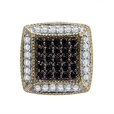 Men's 14k Gold Over Sterling Silver 1/2 Carat T.W. Black & White Diamond Square Stud Earrings