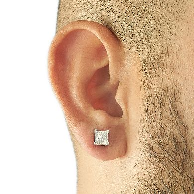 Men's Sterling Silver 1/4 Carat T.W. Diamond Square Stud Earrings