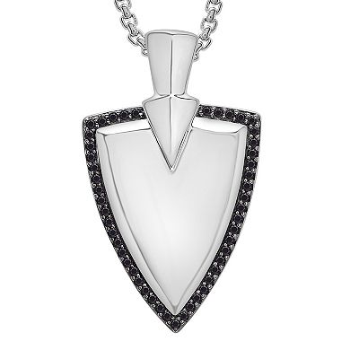 Men's Sterling Silver 1/4 Carat T.W. Black Diamond Shield Pendant Necklace