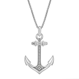 Men's Sterling Silver 1/6 Carat T.W. Diamond Anchor Pendant Necklace