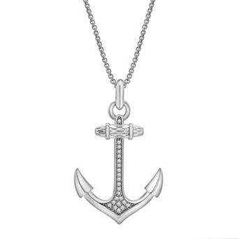 Men's Sterling Silver 1/6 Carat T.W. Diamond Anchor Pendant Necklace