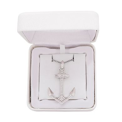 Men's Sterling Silver 1/6 Carat T.W. Diamond Anchor Pendant Necklace