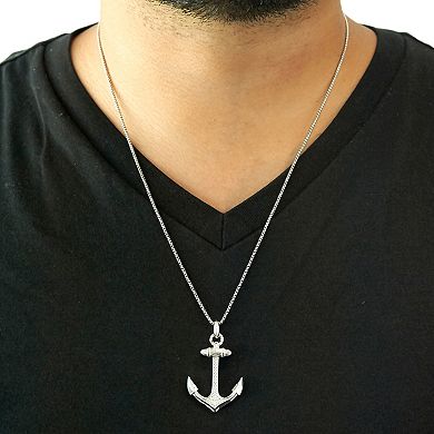 Men's Sterling Silver 1/6 Carat T.W. Diamond Anchor Pendant Necklace