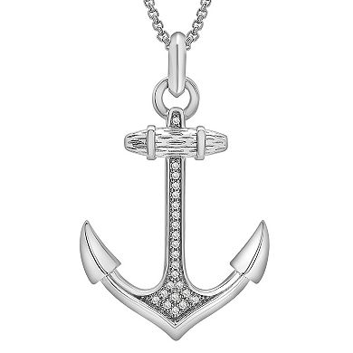 Men's Sterling Silver 1/6 Carat T.W. Diamond Anchor Pendant Necklace